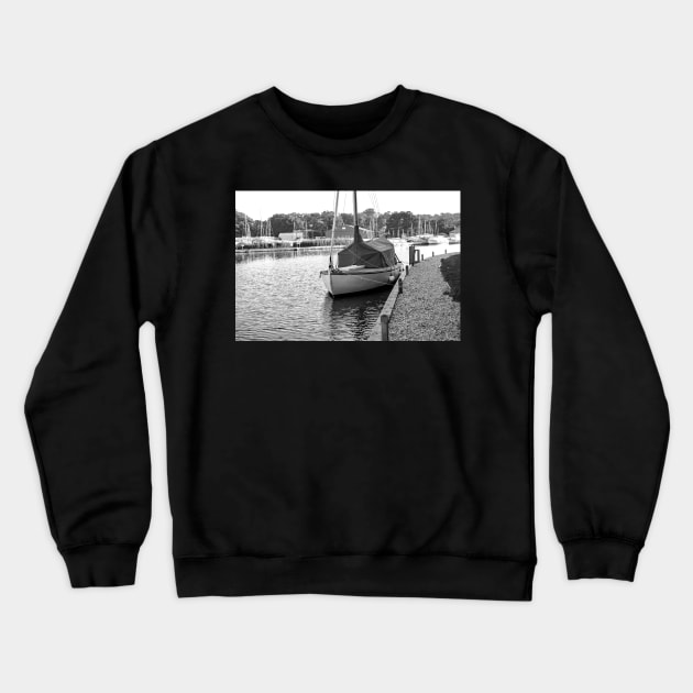 Traditional sailing boat moored up on the River Ant in the Norfolk Broads Crewneck Sweatshirt by yackers1